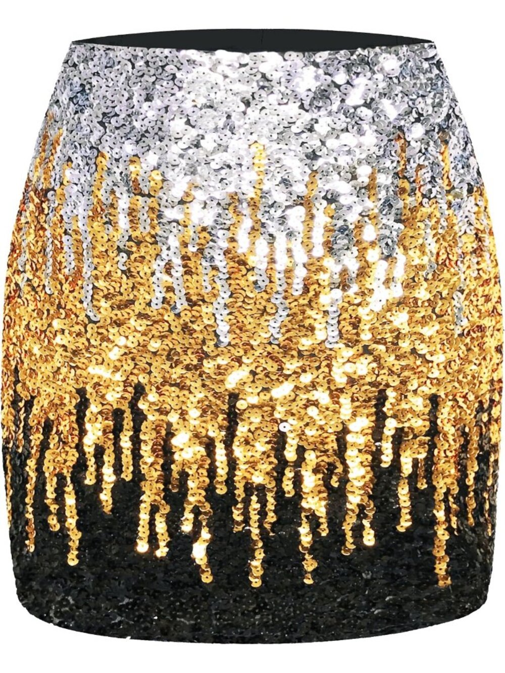 Women's Sequin Sparkle High Waist Bodycon Stretchy Silver/Gold/Black Mini Skirt